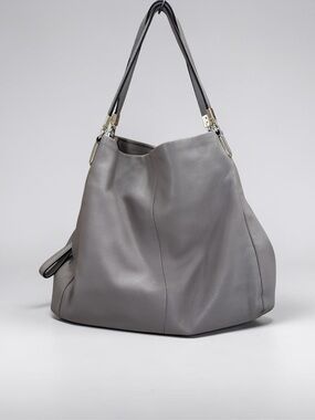 COACH Pebbled Leather Madison Phoebe Women's Handbag 3 Compartment Gray